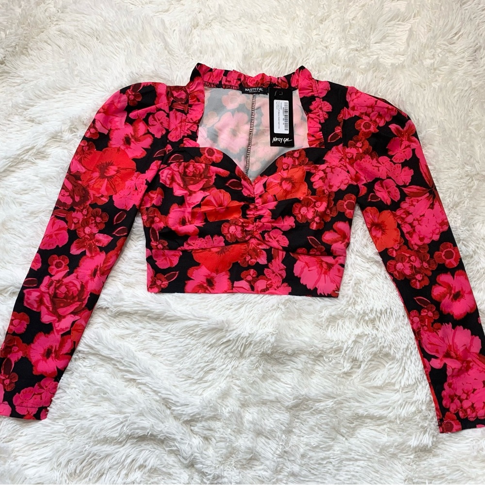 Cropped Blouse Floral Pattern